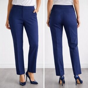 Chicos Classic Zip Front Straight Leg Pant w/ Pockets Navy Business 1R/8 Regular